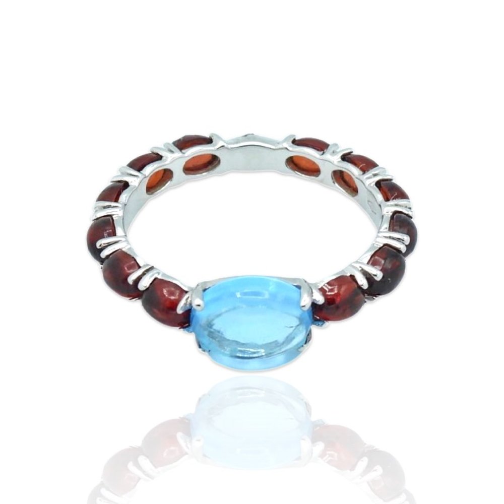 Superoro 18K White Gold Topaz & Garnet Ring
